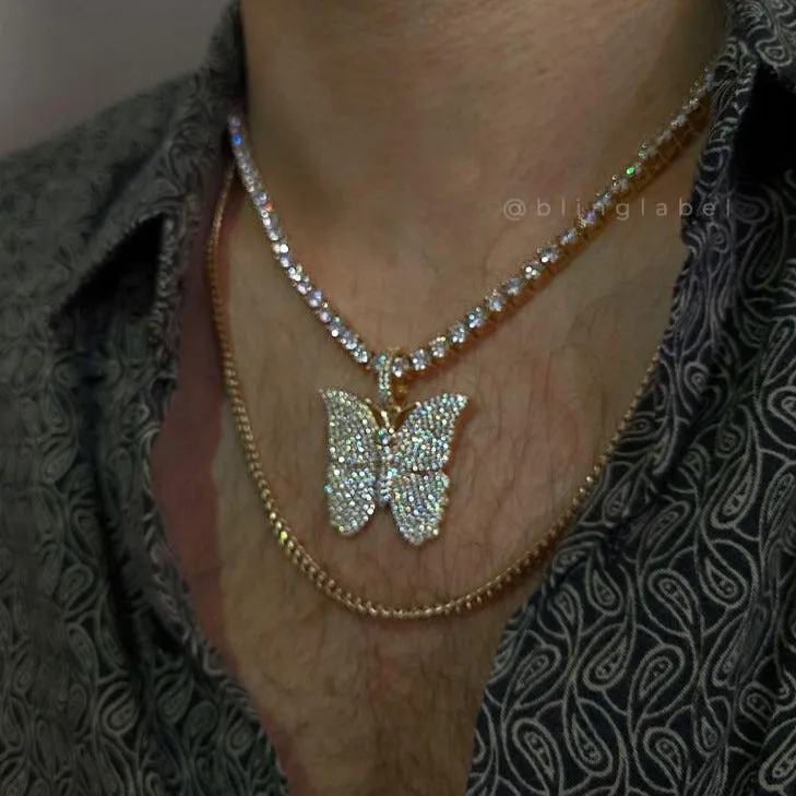 18K Diamond Mens' Butterfly Necklace Set in Gold