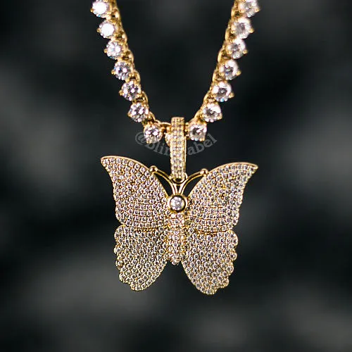 18K Diamond Mens' Butterfly Necklace Set in Gold