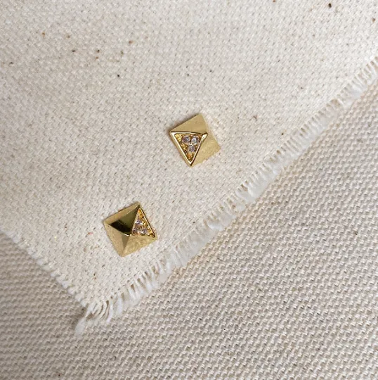 18k Gold Filled Pyramid Detail Cubic Zirconia Stud Earrings