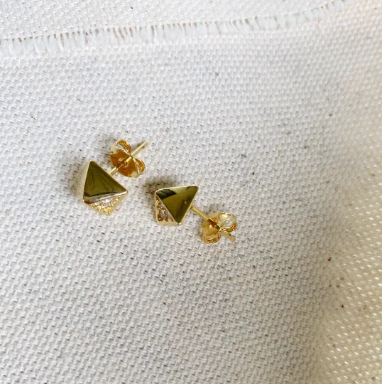 18k Gold Filled Pyramid Detail Cubic Zirconia Stud Earrings