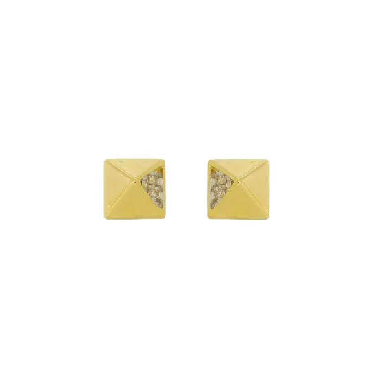 18k Gold Filled Pyramid Detail Cubic Zirconia Stud Earrings