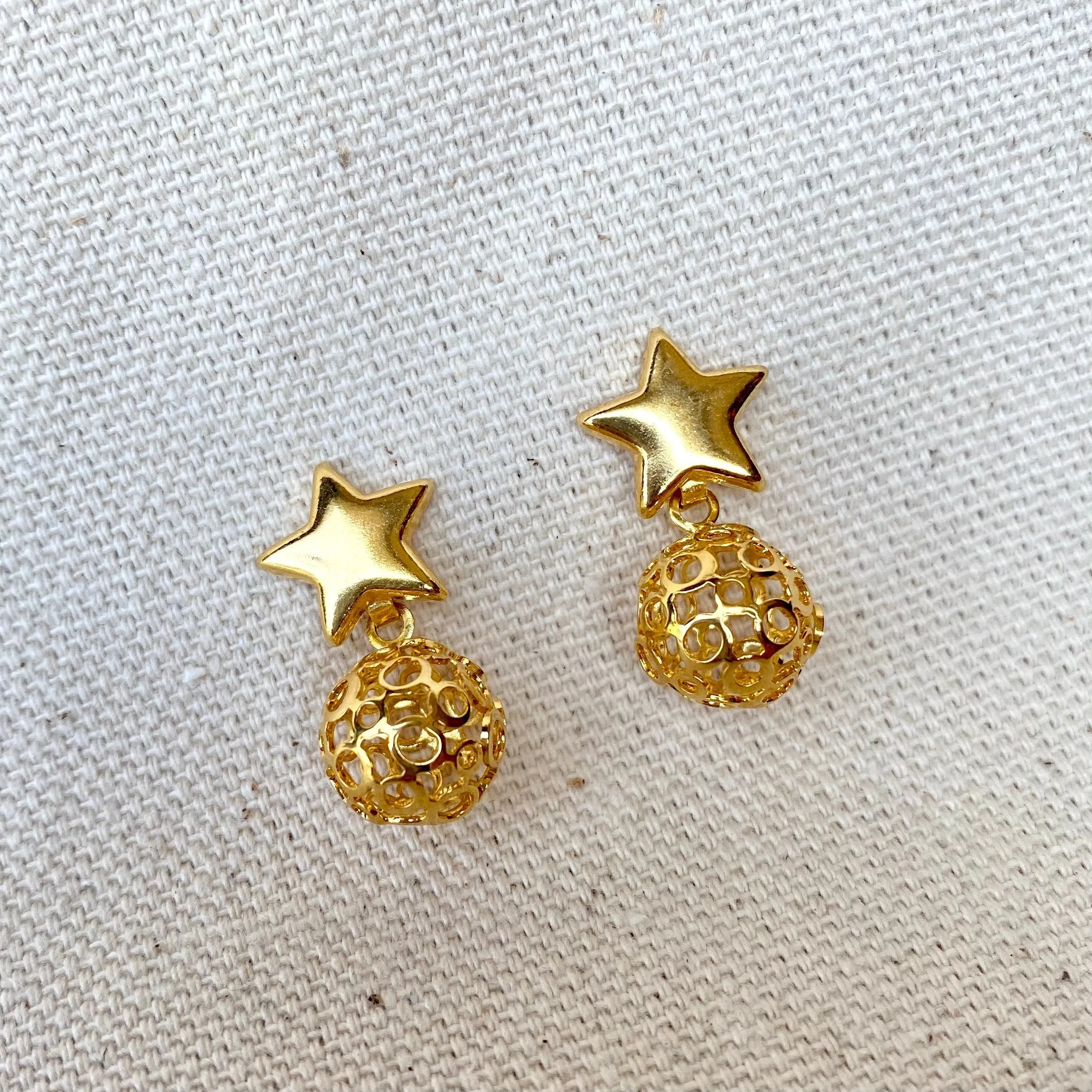 18k Gold Filled Star Hallowed Ball Earrings for Wholesale and Jewelry Supplies