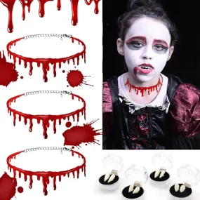 1pc, Halloween Decoration, Horror Blood Drip Necklace, Fake Blood Vampire Fancy Joker Choker Costume Necklaces Party Accessories, Halloween Supplies, Horror Decor LJH33