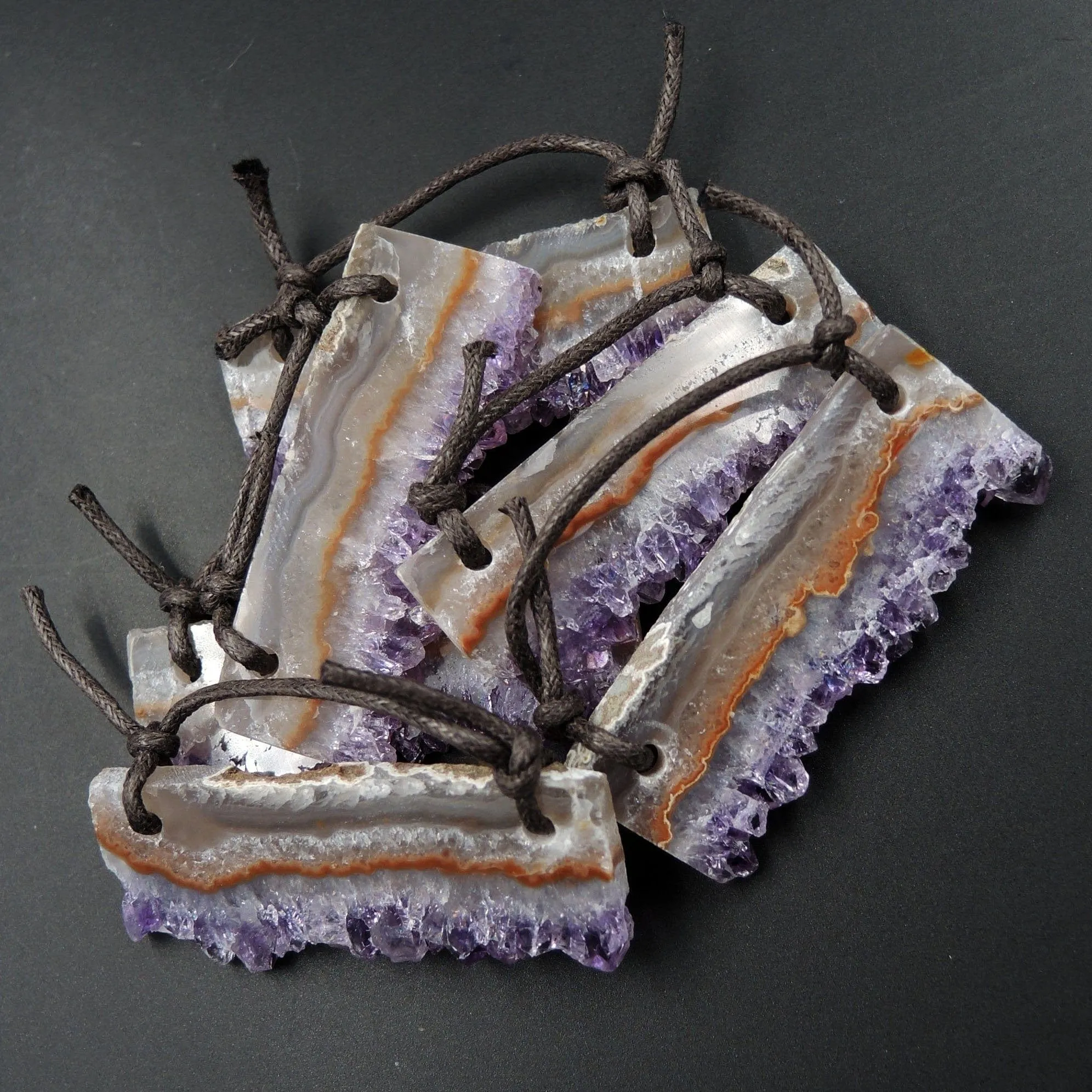 2 Hole Pendant Amethyst Stalactite Pendant Drilled Stalactite Flat Slice Freeform Long Natural Gemstone Pendant Bead Good For Leather P1597