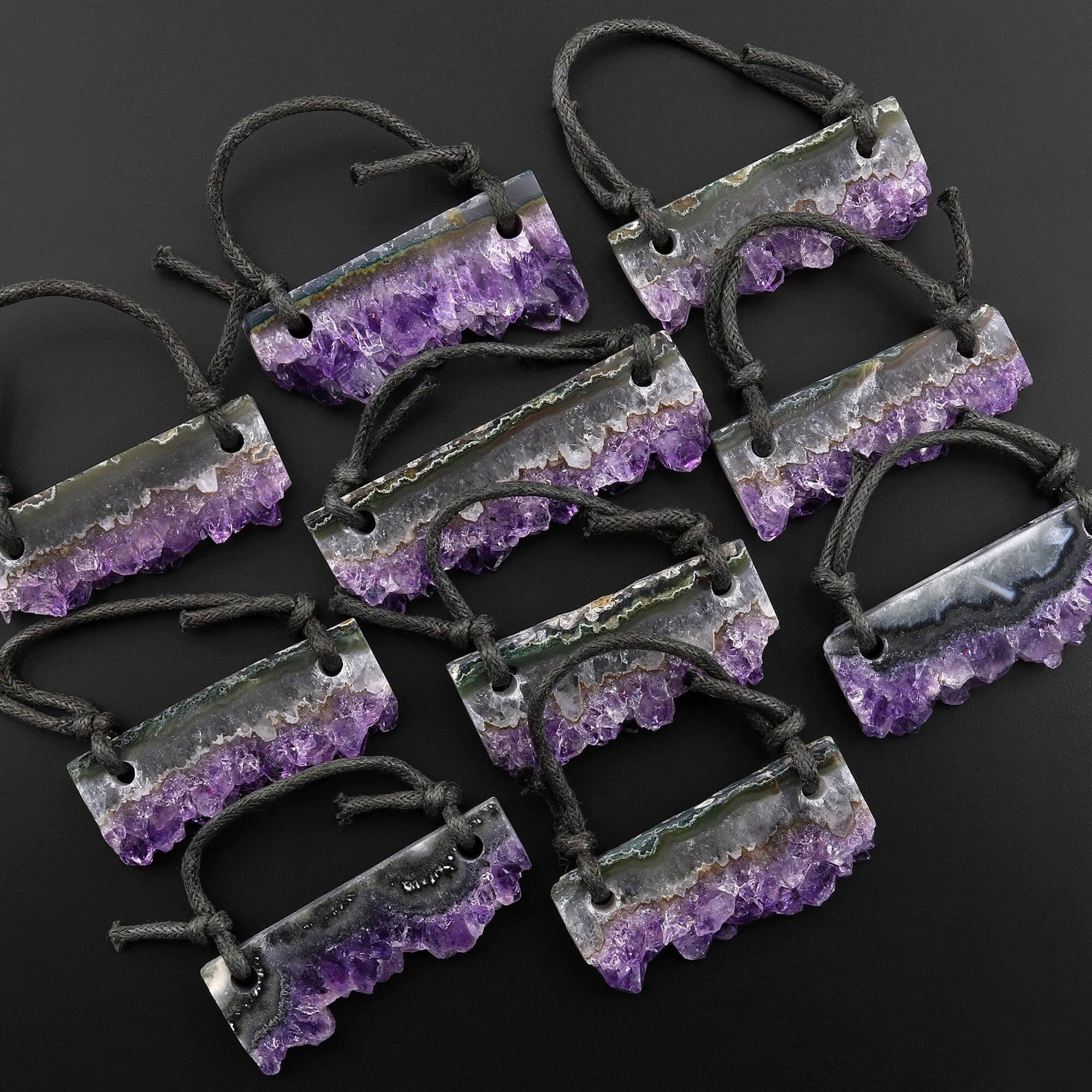 2 Hole Pendant Amethyst Stalactite Pendant Drilled Stalactite Long Rectangle Slice Natural Gemstone Pendant Bead Good For Leather P1596