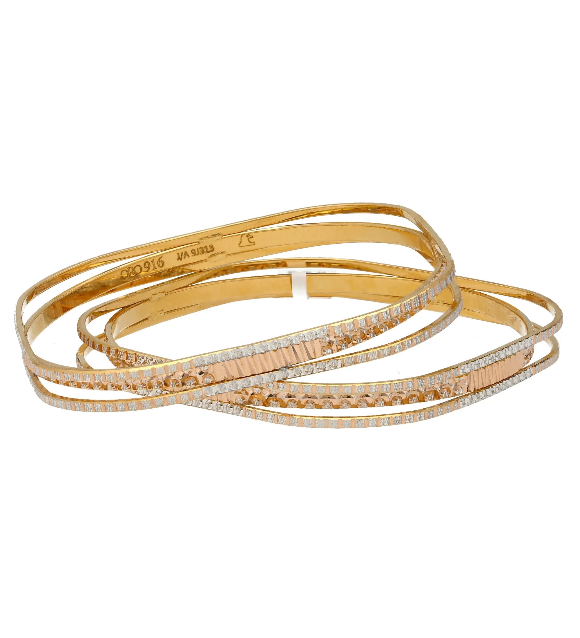 22K Multi-Tone Gold Layered Bangle Set (50.4gm)