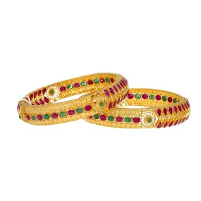 22K Yellow Gold & Gemstone Bangle Set (58.1 grams)