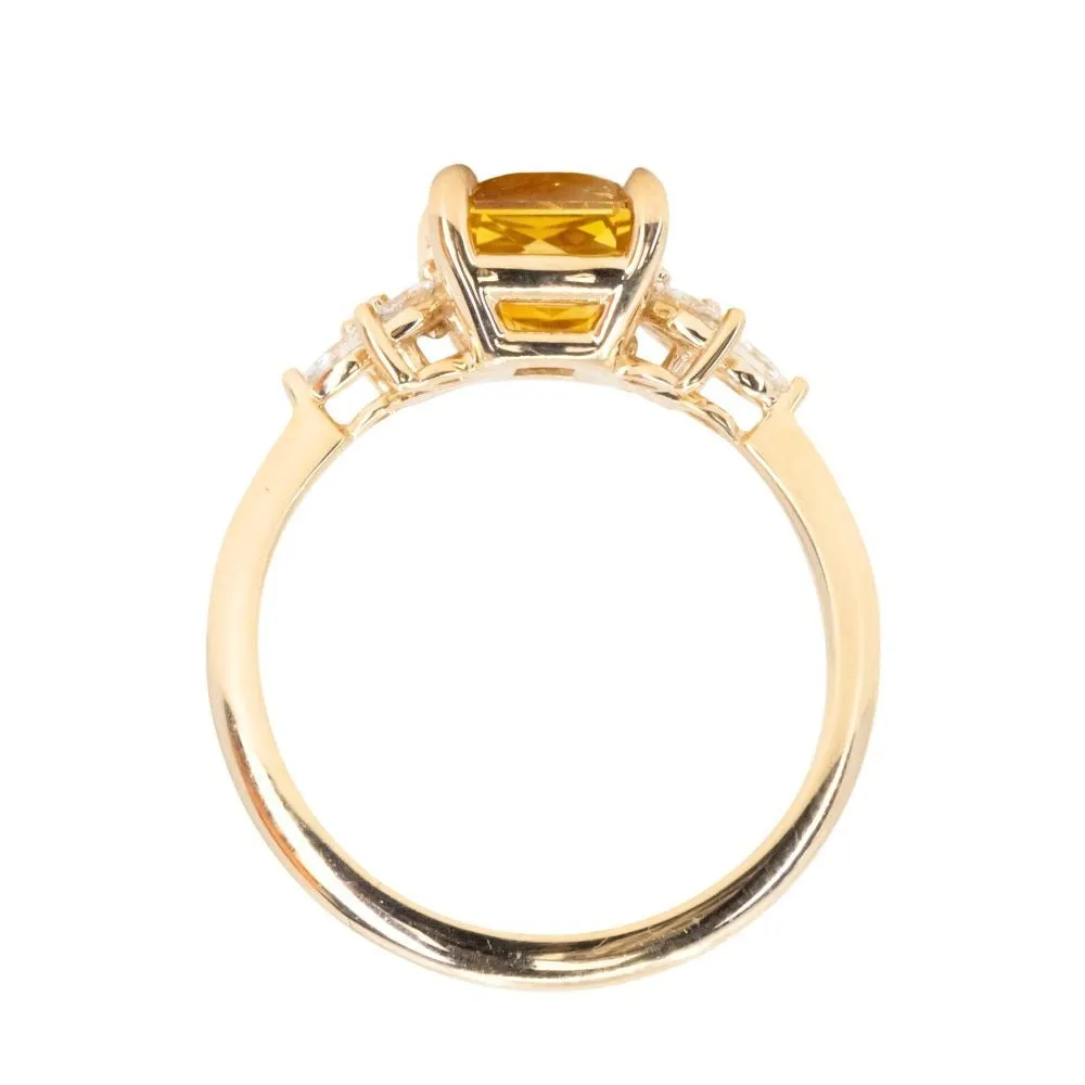 2.51ct Bicolor Orange White Sapphire Radiant Cut Marquise Diamond Cluster Ring in 14k Yellow Gold