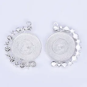 25mm Zinc alloy Round Pendant Tray Double Side Round Pendant Blanks with Rhinestones Blank Settings Wholesale plated silver 10pcs