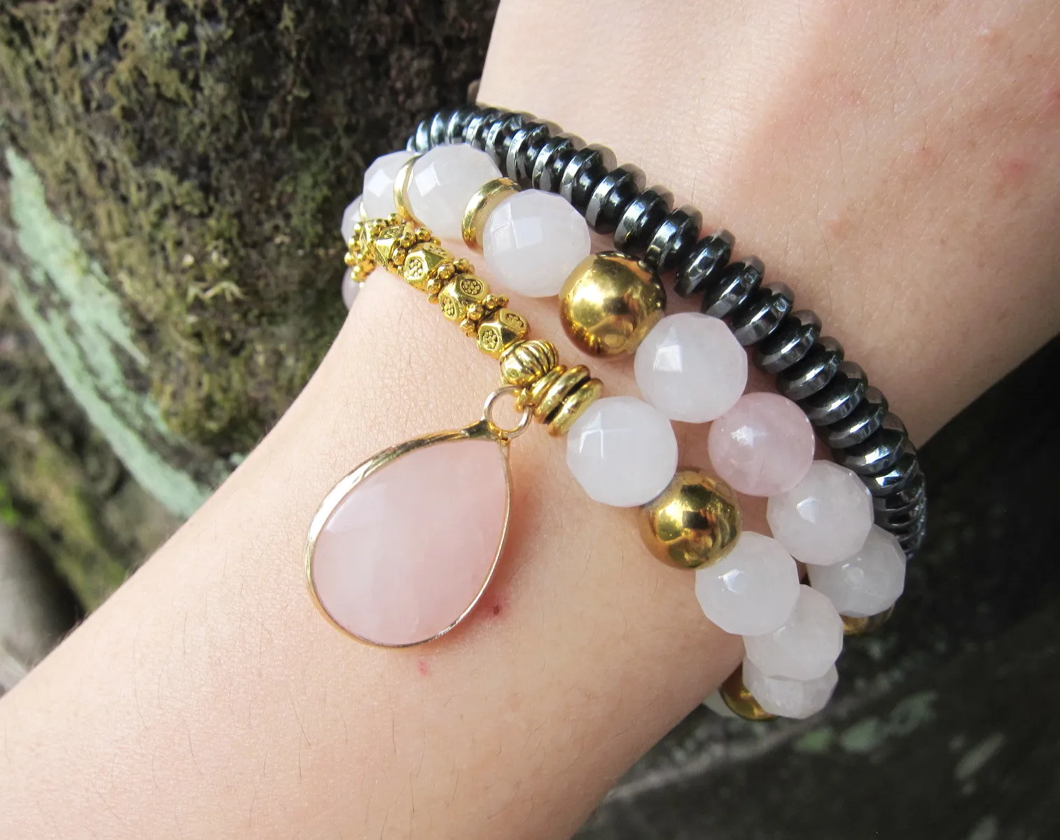 27 Bead Mala - Natural Pink Quartz Mala Bracelet