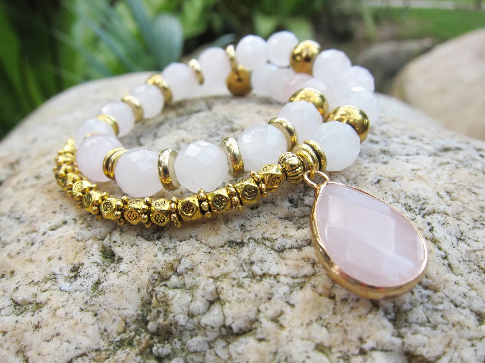 27 Bead Mala - Natural Pink Quartz Mala Bracelet