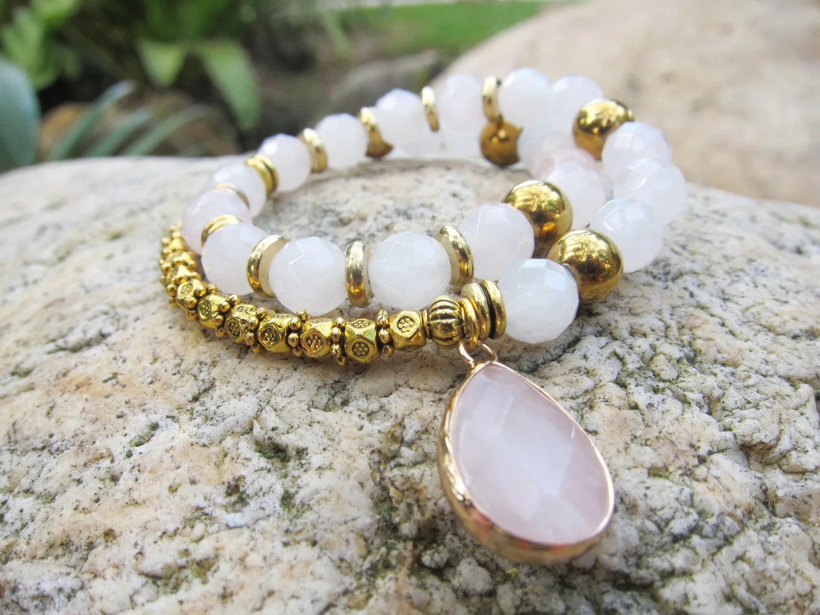 27 Bead Mala - Natural Pink Quartz Mala Bracelet