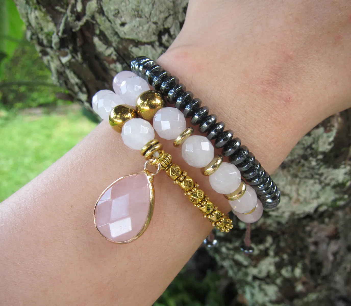 27 Bead Mala - Natural Pink Quartz Mala Bracelet