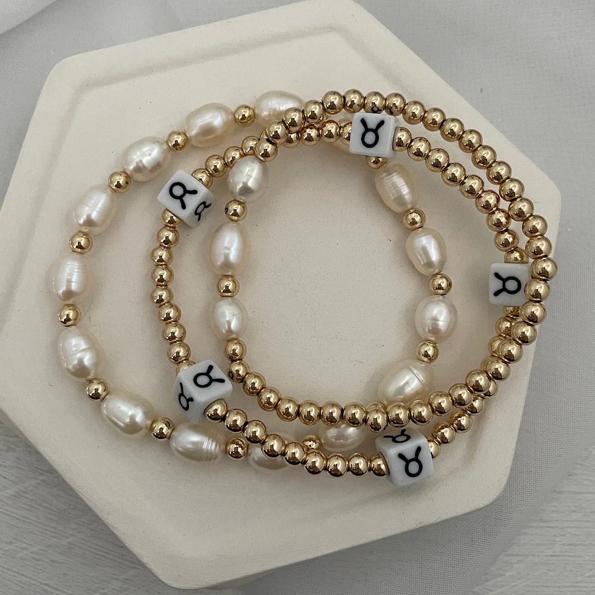 3 Baroque Pearl Bead Bracelet Gold Fill