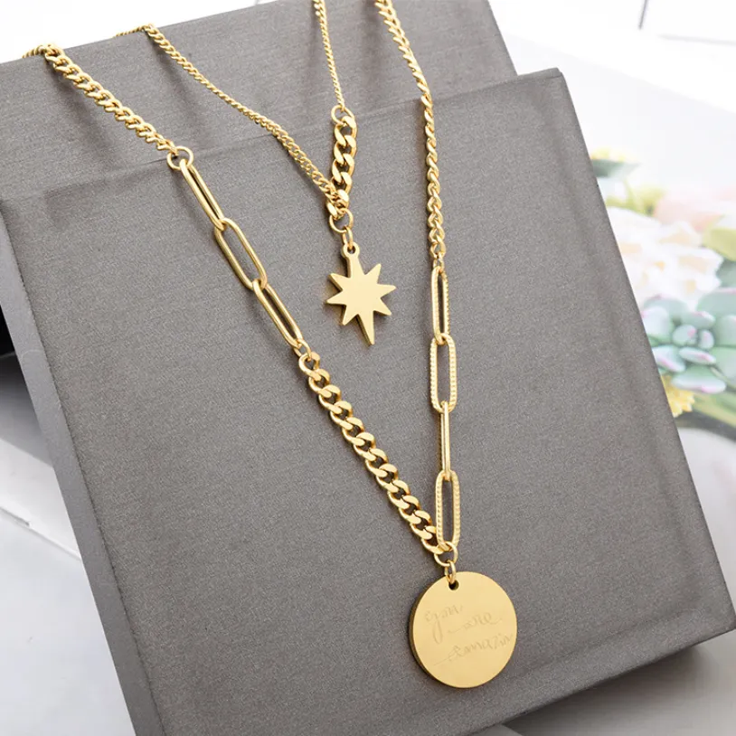 316L Stainless Steel Fashion Fine Jewelry Hip Hop Street The Brightes Star Charms Chain Choker Neckl