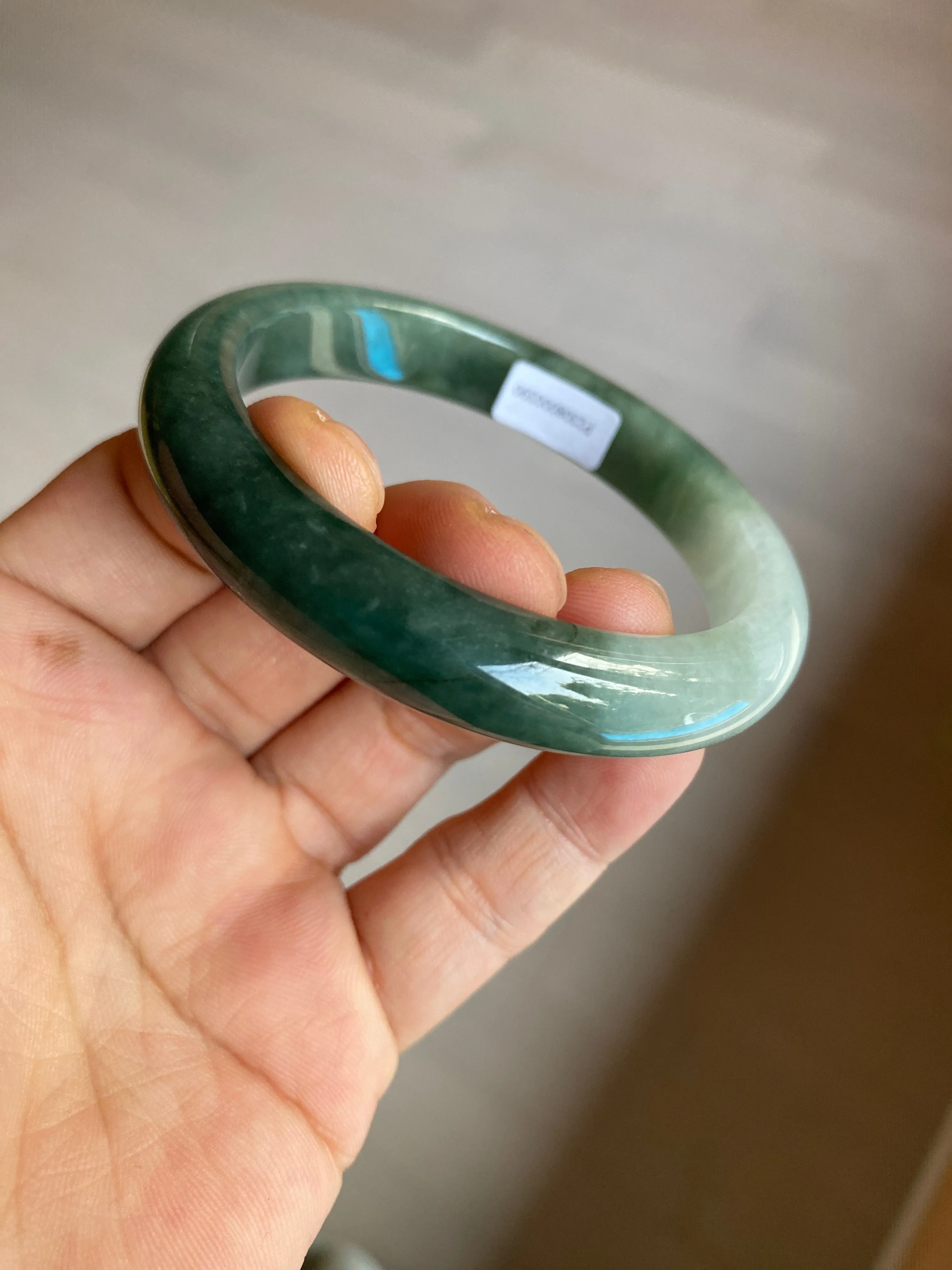 57mm certified type A 100% Natural watery dark green/black/white Jadeite jade bangle M94-0390