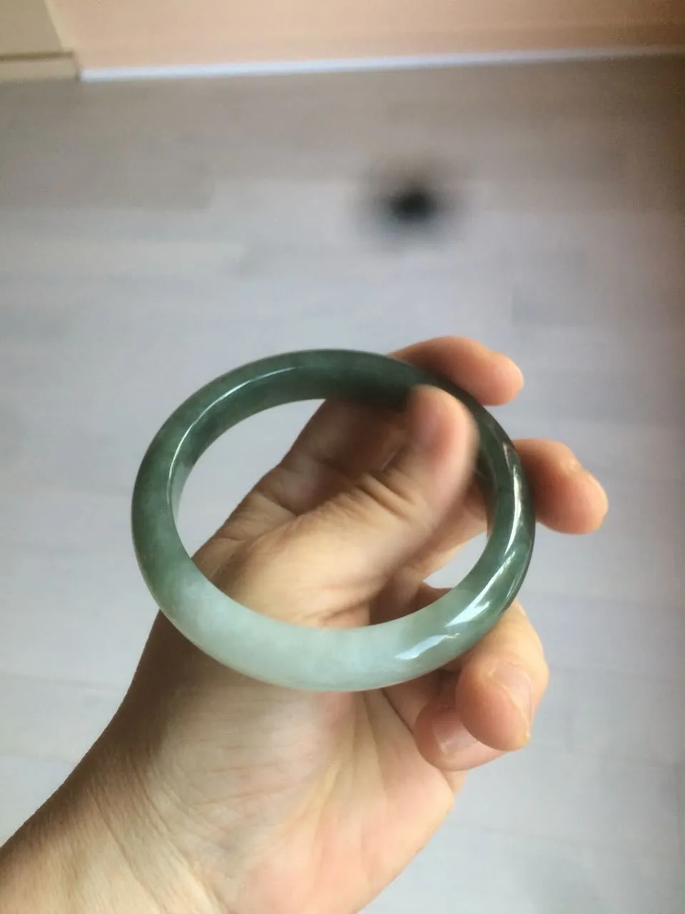 57mm certified type A 100% Natural watery dark green/black/white Jadeite jade bangle M94-0390