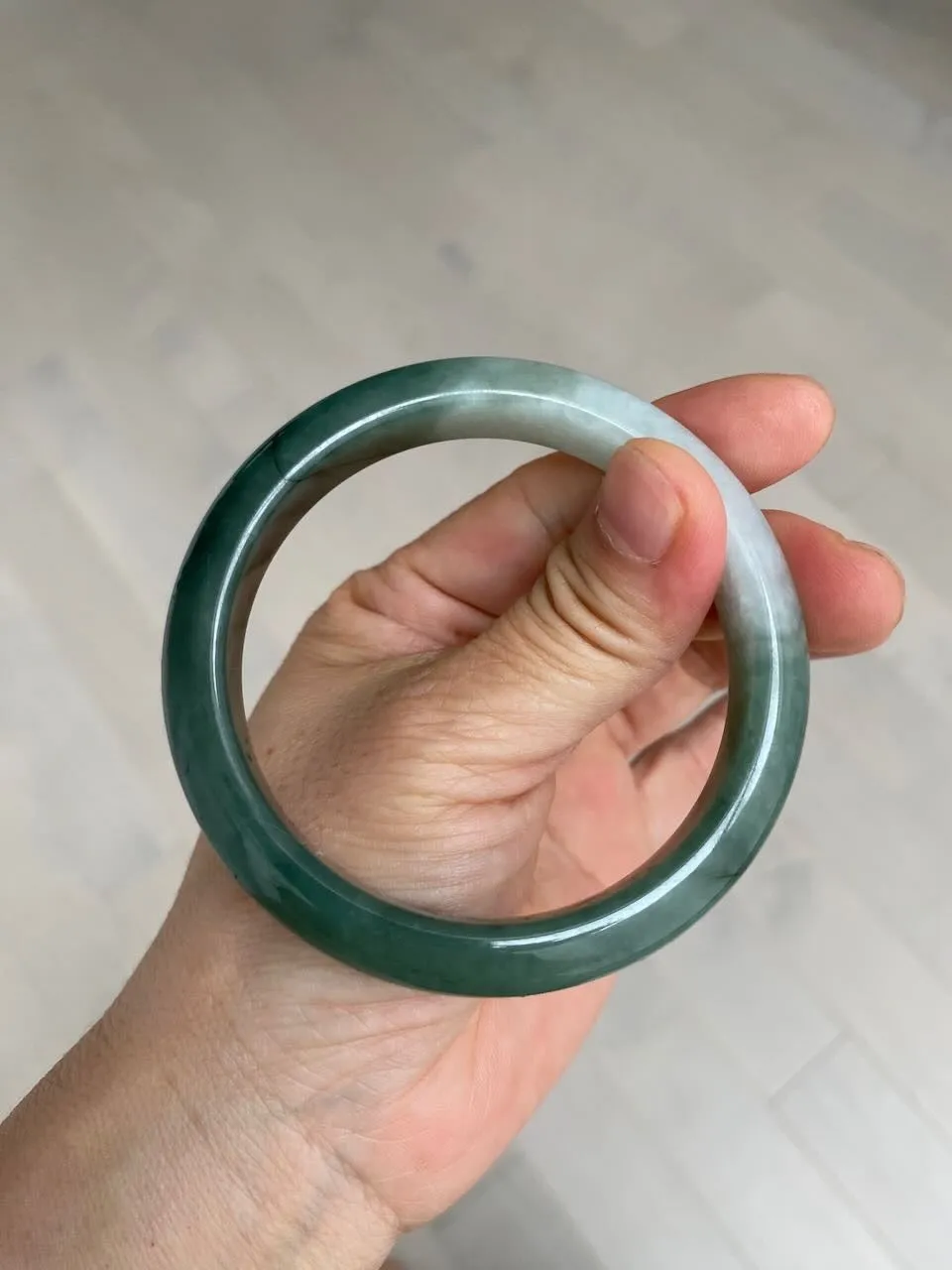 57mm certified type A 100% Natural watery dark green/black/white Jadeite jade bangle M94-0390