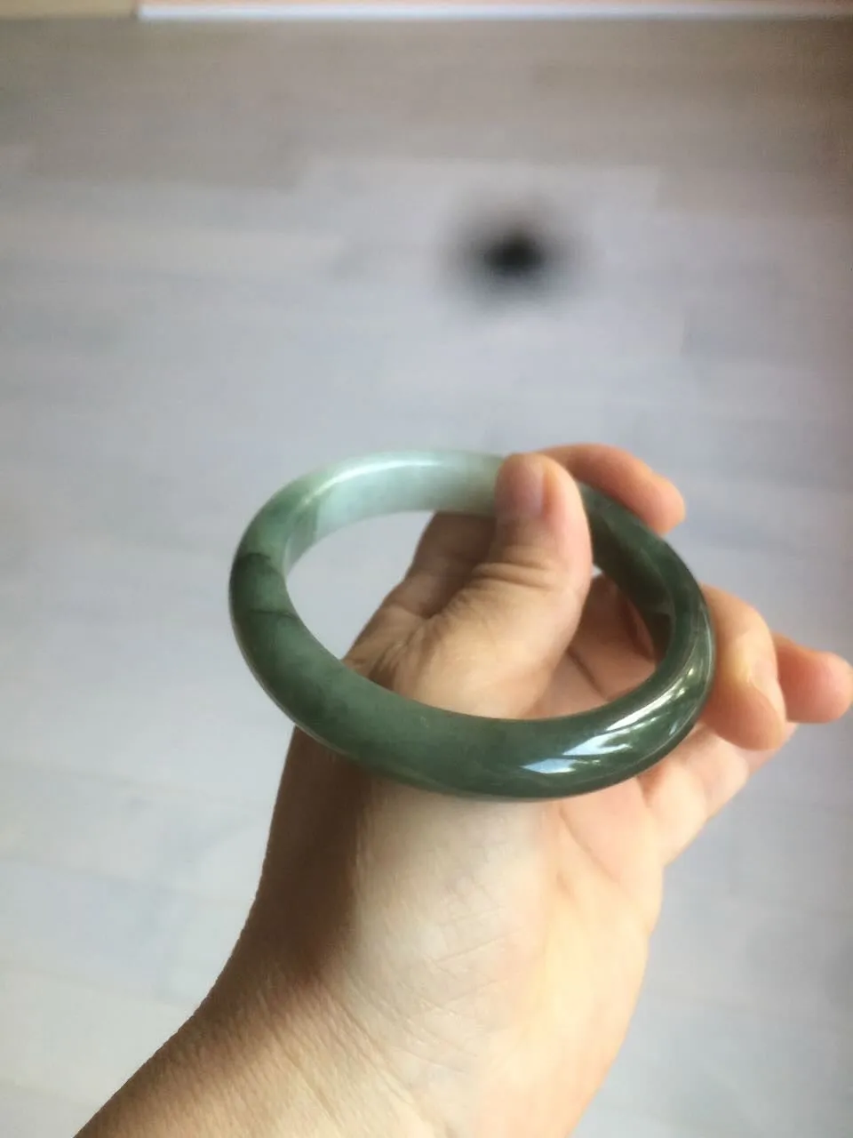 57mm certified type A 100% Natural watery dark green/black/white Jadeite jade bangle M94-0390