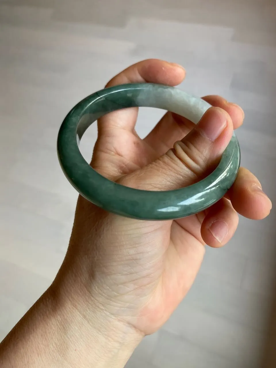 57mm certified type A 100% Natural watery dark green/black/white Jadeite jade bangle M94-0390