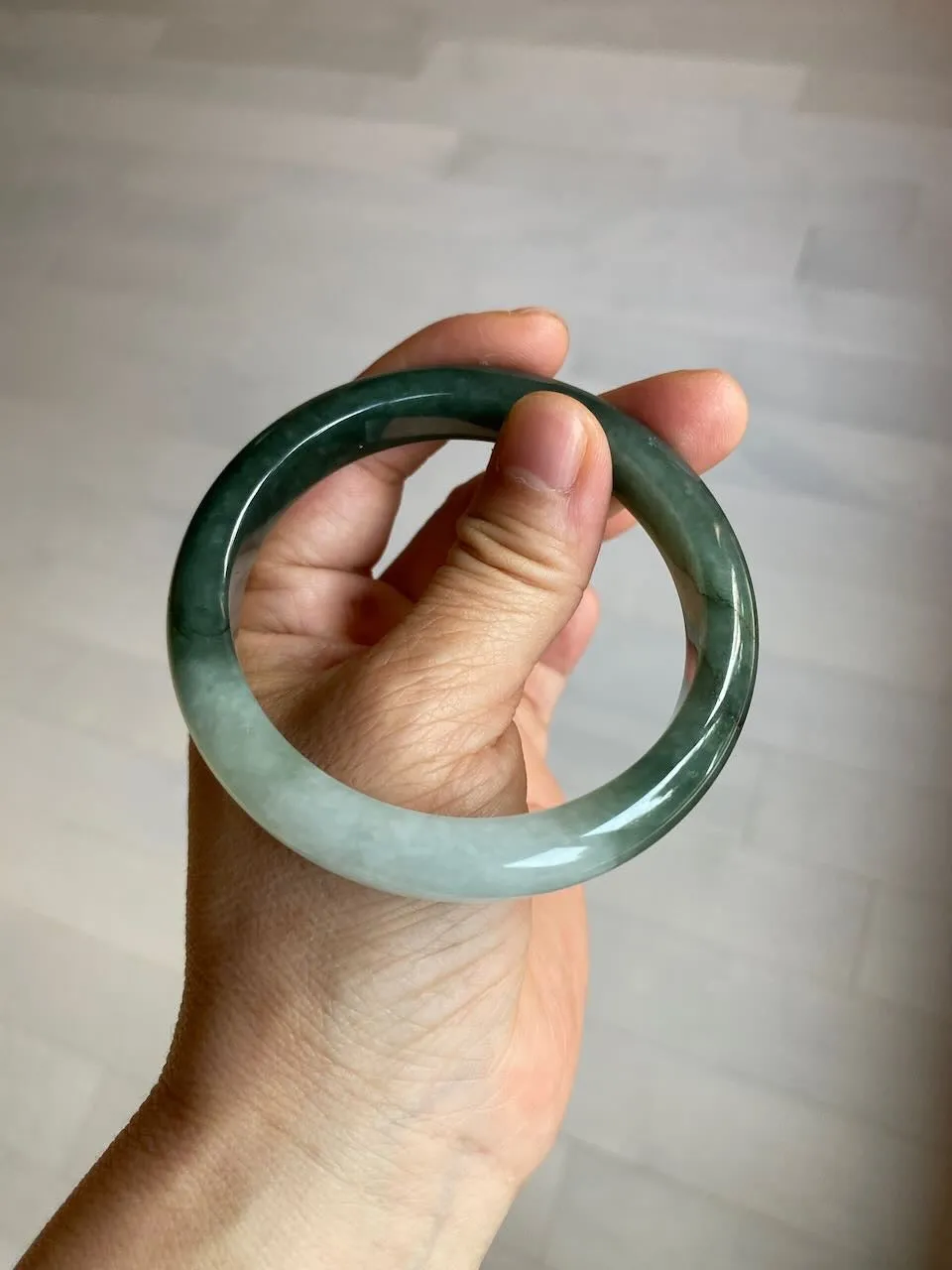 57mm certified type A 100% Natural watery dark green/black/white Jadeite jade bangle M94-0390