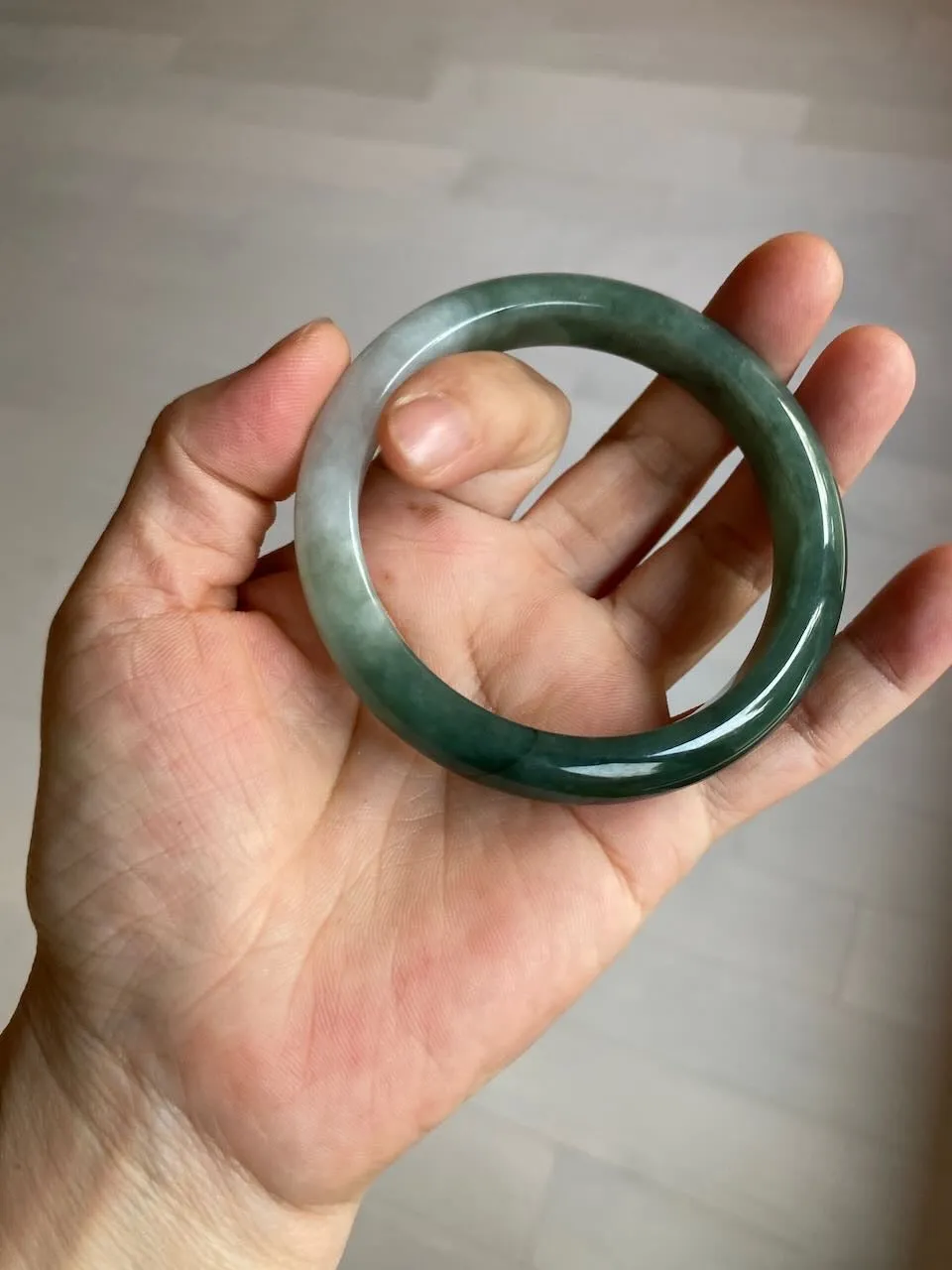 57mm certified type A 100% Natural watery dark green/black/white Jadeite jade bangle M94-0390