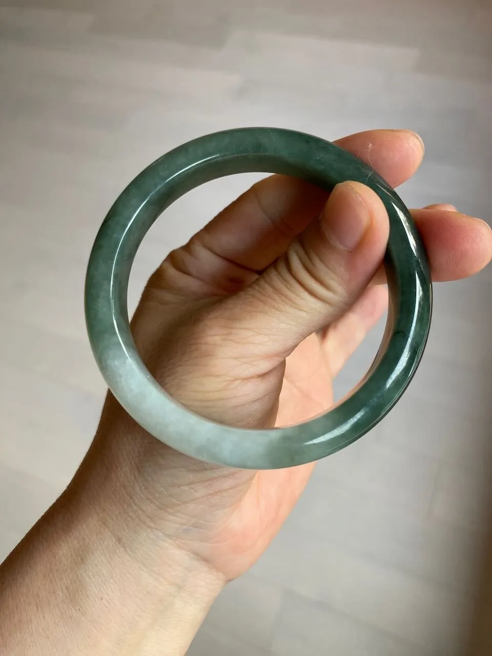 57mm certified type A 100% Natural watery dark green/black/white Jadeite jade bangle M94-0390