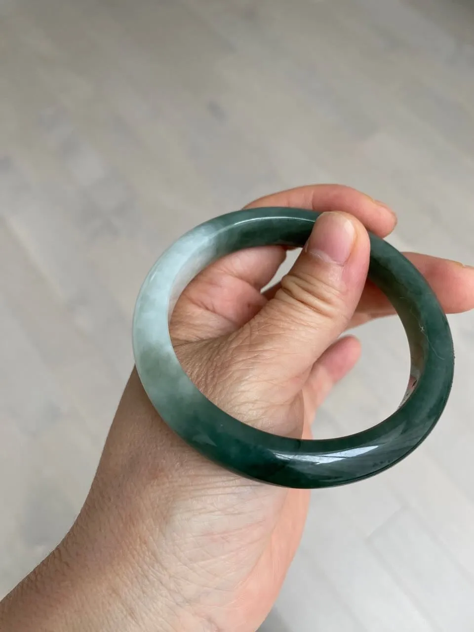 57mm certified type A 100% Natural watery dark green/black/white Jadeite jade bangle M94-0390