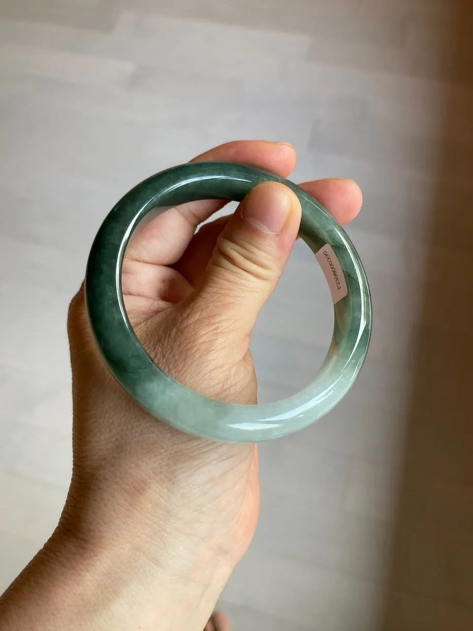 57mm certified type A 100% Natural watery dark green/black/white Jadeite jade bangle M94-0390