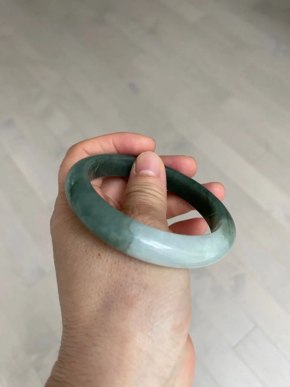 57mm certified type A 100% Natural watery dark green/black/white Jadeite jade bangle M94-0390