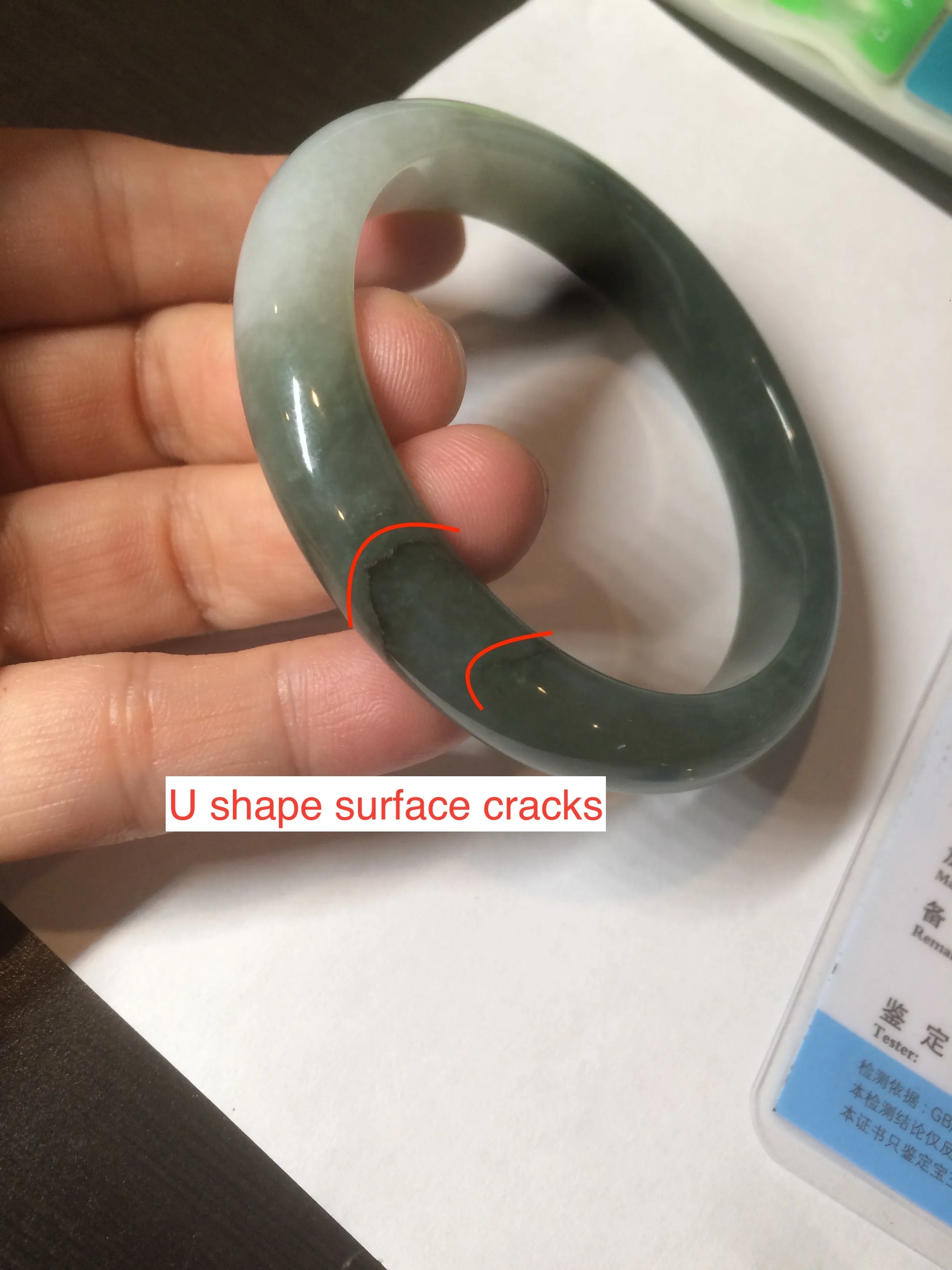 57mm certified type A 100% Natural watery dark green/black/white Jadeite jade bangle M94-0390