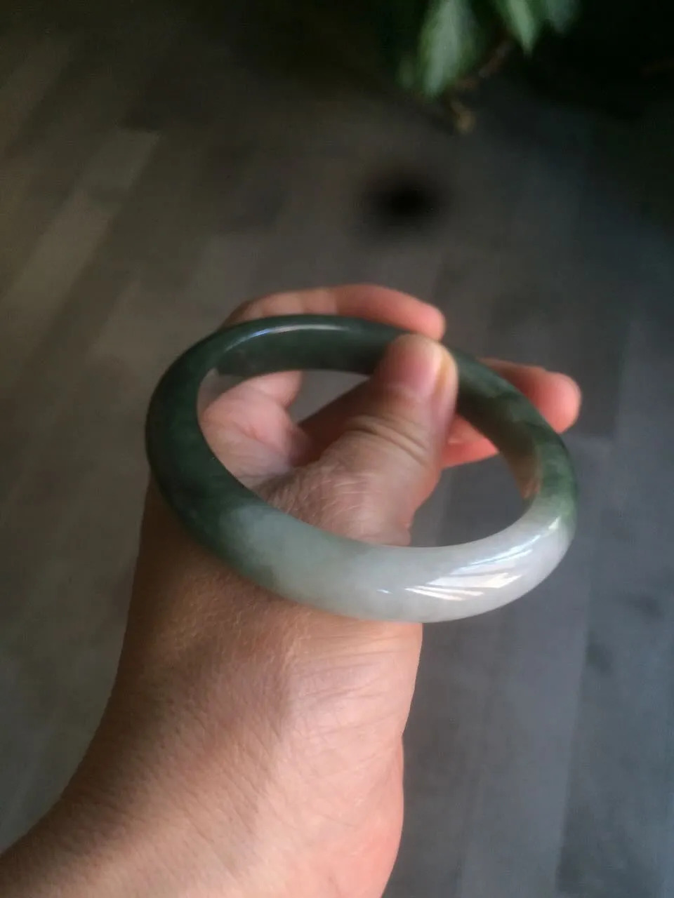 57mm certified type A 100% Natural watery dark green/black/white Jadeite jade bangle M94-0390