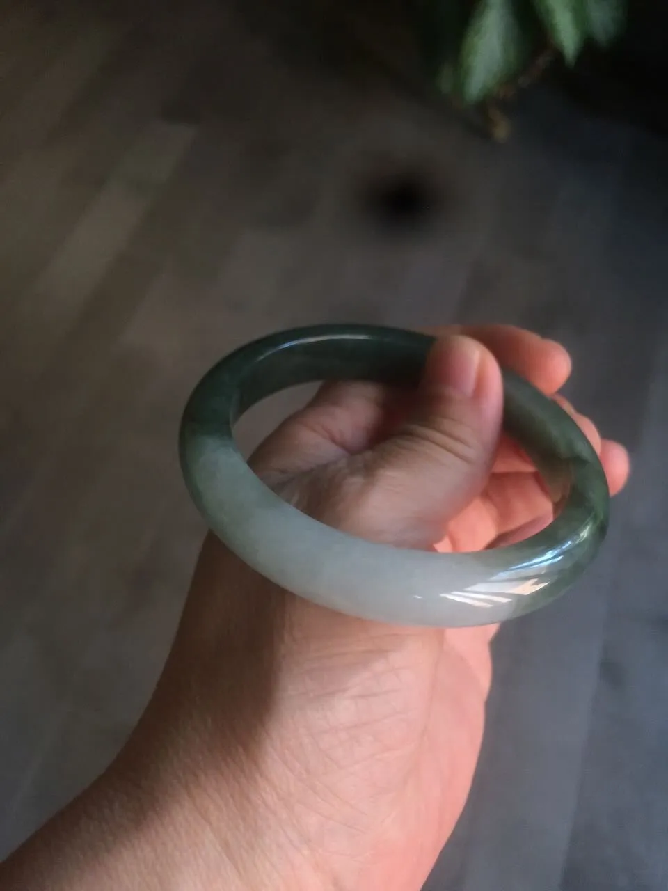 57mm certified type A 100% Natural watery dark green/black/white Jadeite jade bangle M94-0390