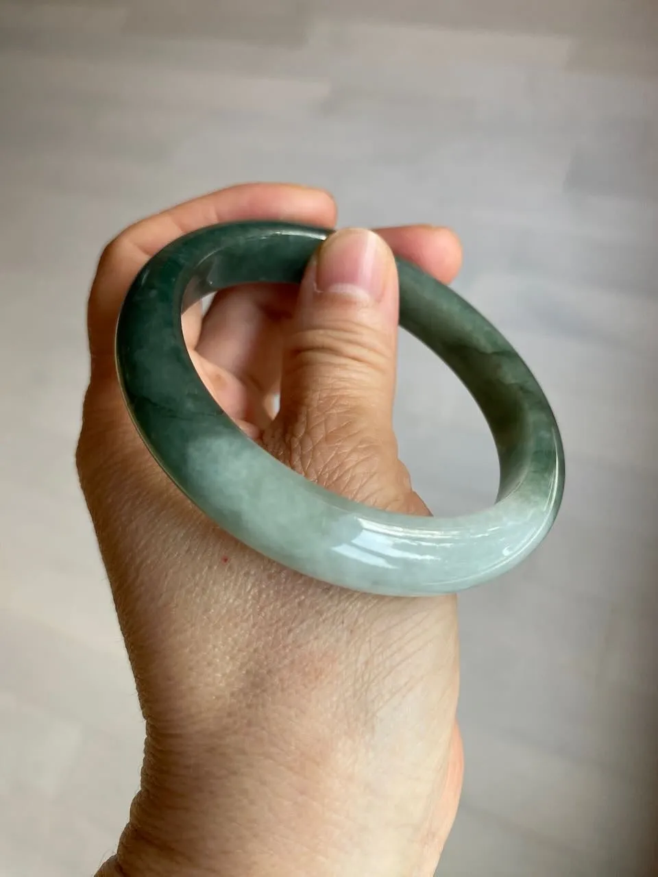 57mm certified type A 100% Natural watery dark green/black/white Jadeite jade bangle M94-0390