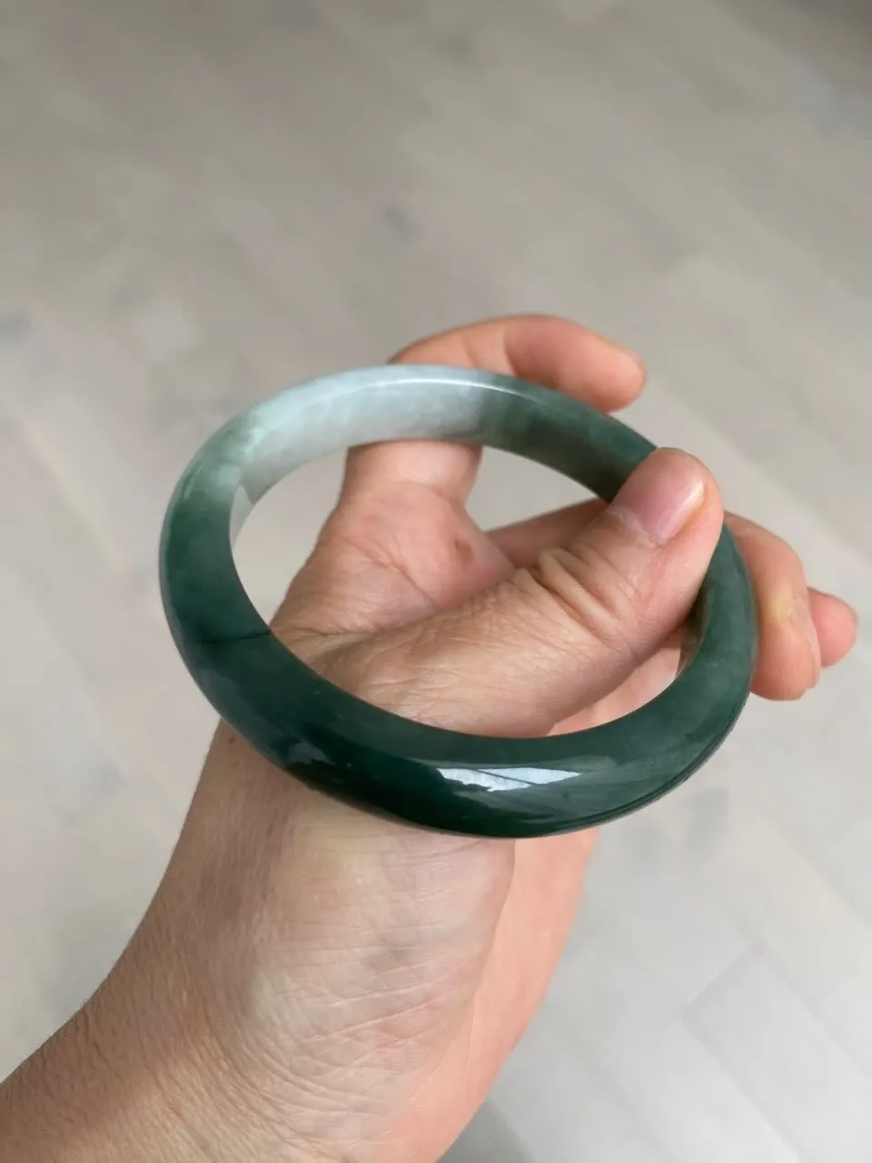 57mm certified type A 100% Natural watery dark green/black/white Jadeite jade bangle M94-0390