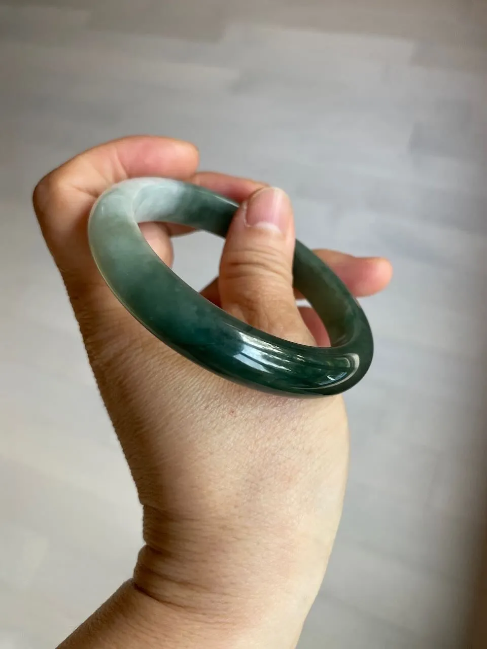 57mm certified type A 100% Natural watery dark green/black/white Jadeite jade bangle M94-0390