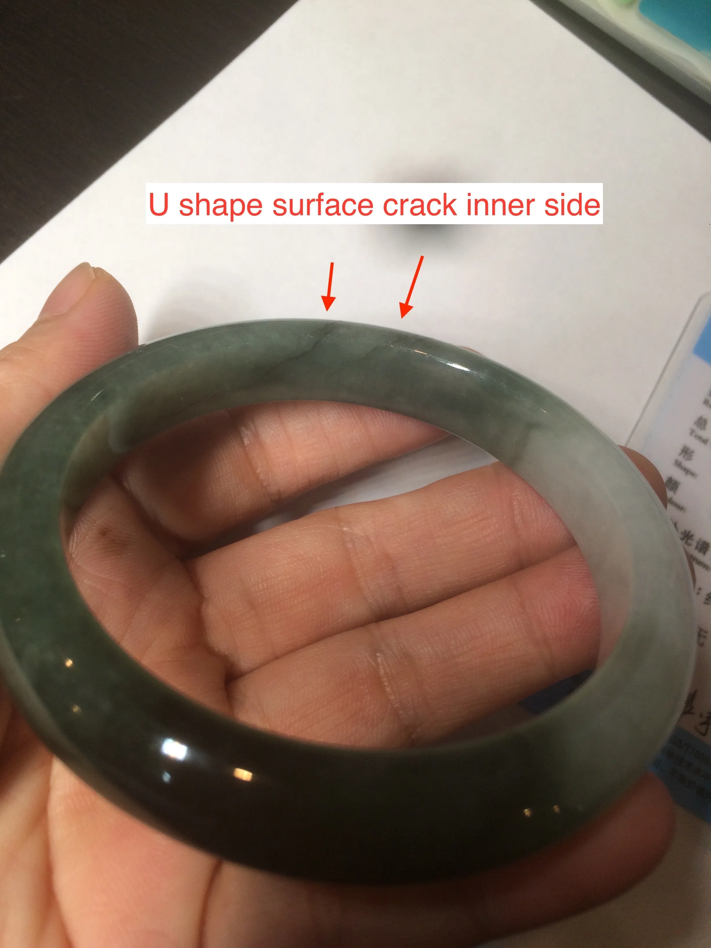 57mm certified type A 100% Natural watery dark green/black/white Jadeite jade bangle M94-0390