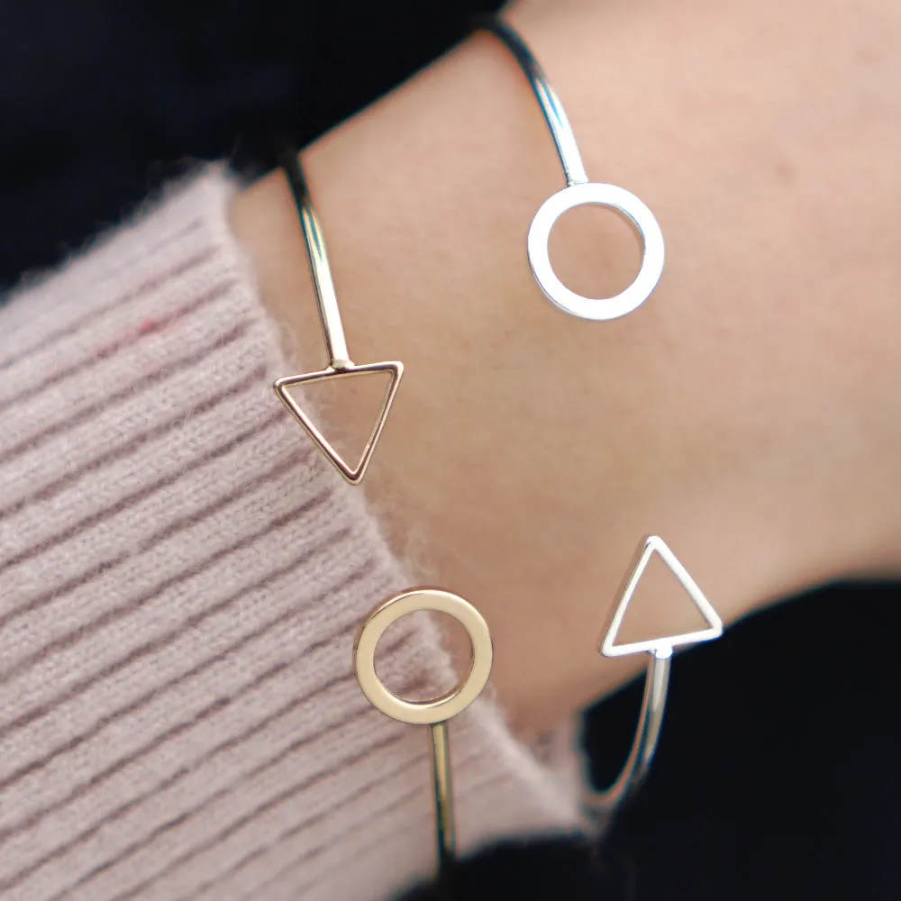 60mm Adjustable Brass Cuff Bracelet circle and Triangle Bangle eometry bracelet personalized bracelets plated silver 1pcs