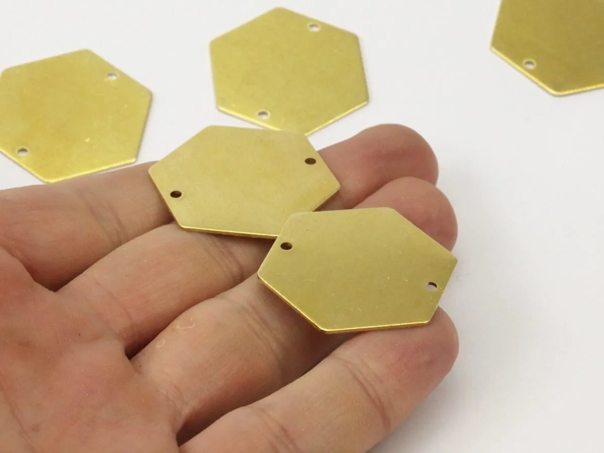 8 Raw Brass Hexagon Stamping Blank 2 Hole  (30x0.80 mm)  D0096