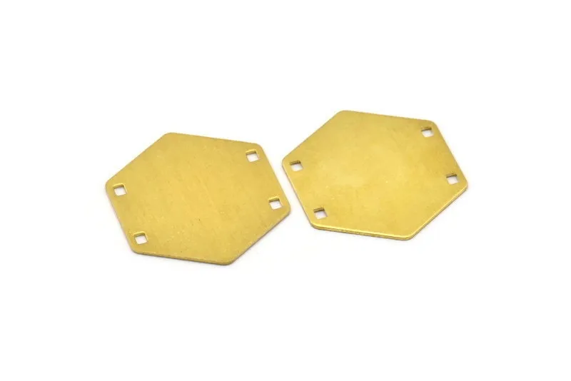 8 Raw Brass Hexagon Stamping Blank 4 Hole  (30x0.80 mm)   D0097