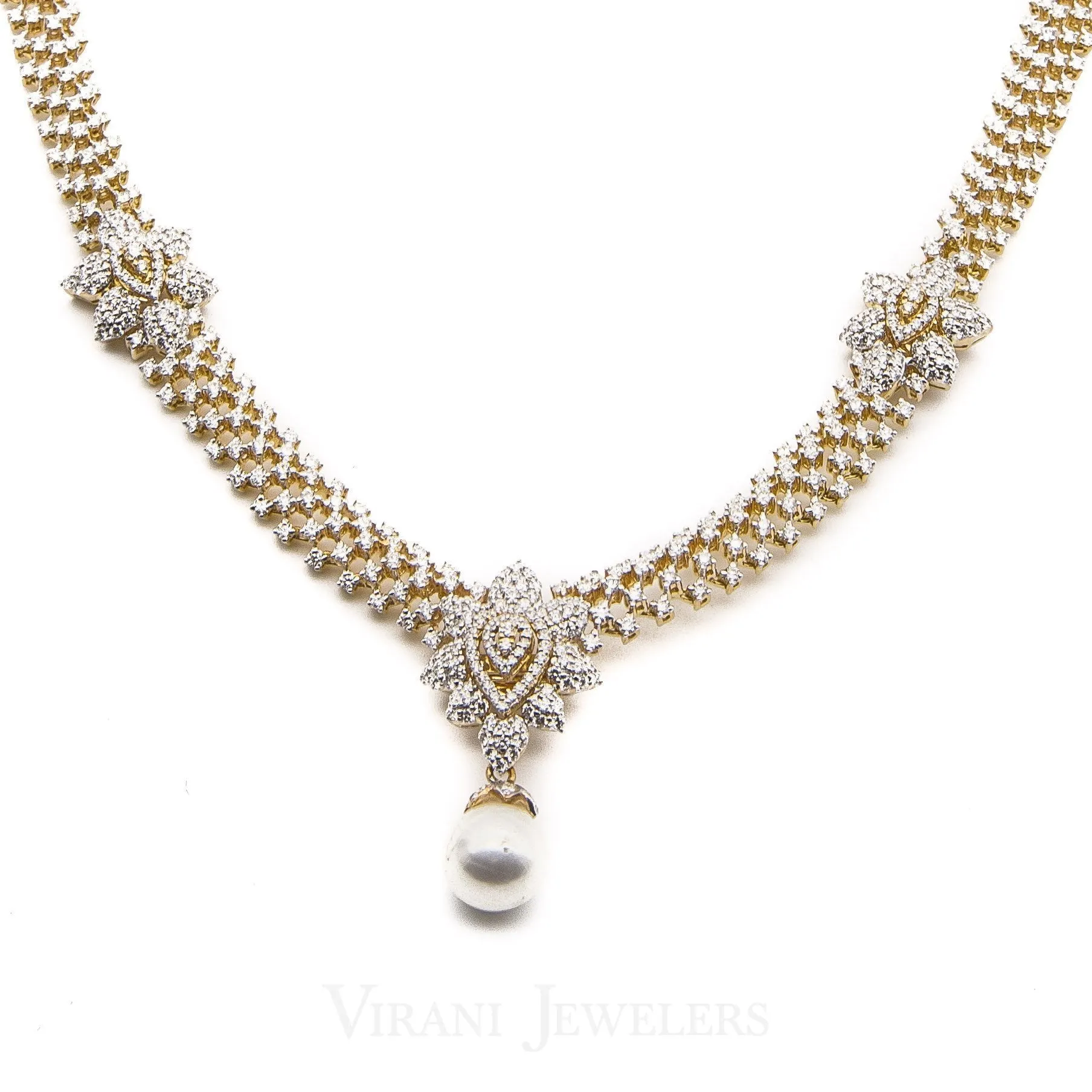 8.74CT VVS Diamond Necklace & Earring Set in 18K Gold W/ Floral Accent Design