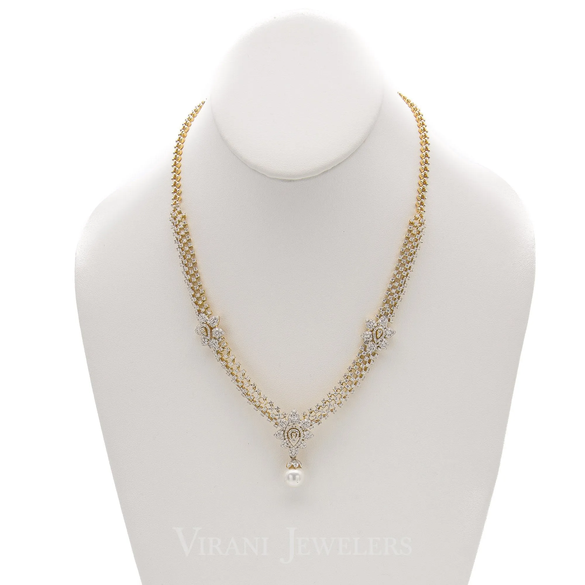 8.74CT VVS Diamond Necklace & Earring Set in 18K Gold W/ Floral Accent Design