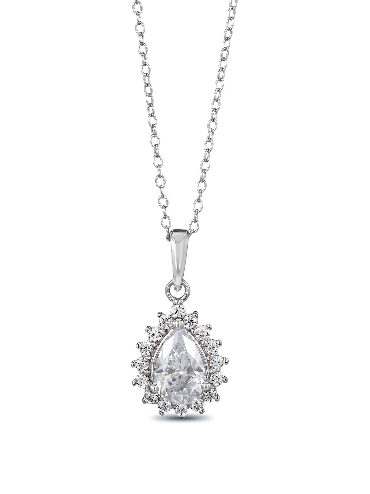 925 Silver Classic American Diamond Pear Shaped Pendant