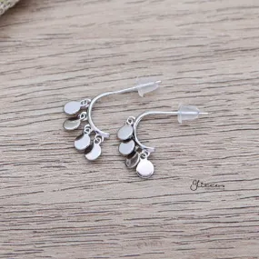 925 Sterling Silver Bend Stud Earrings with Drop Round Discs