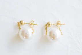 925 Sterling Silver Big Round Ball Simulated Pearl Ear Studs Post Earrings