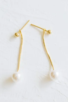 925 Sterling Silver Ear Studs Ball Dangling Sanke Chain Simulated Pearl Earrings