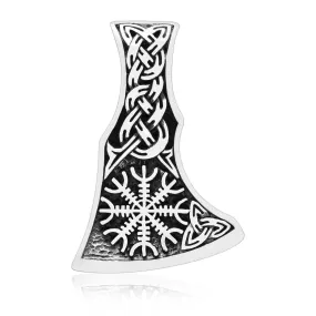 925 Sterling Silver Helm of Awe Axe Head Pendant