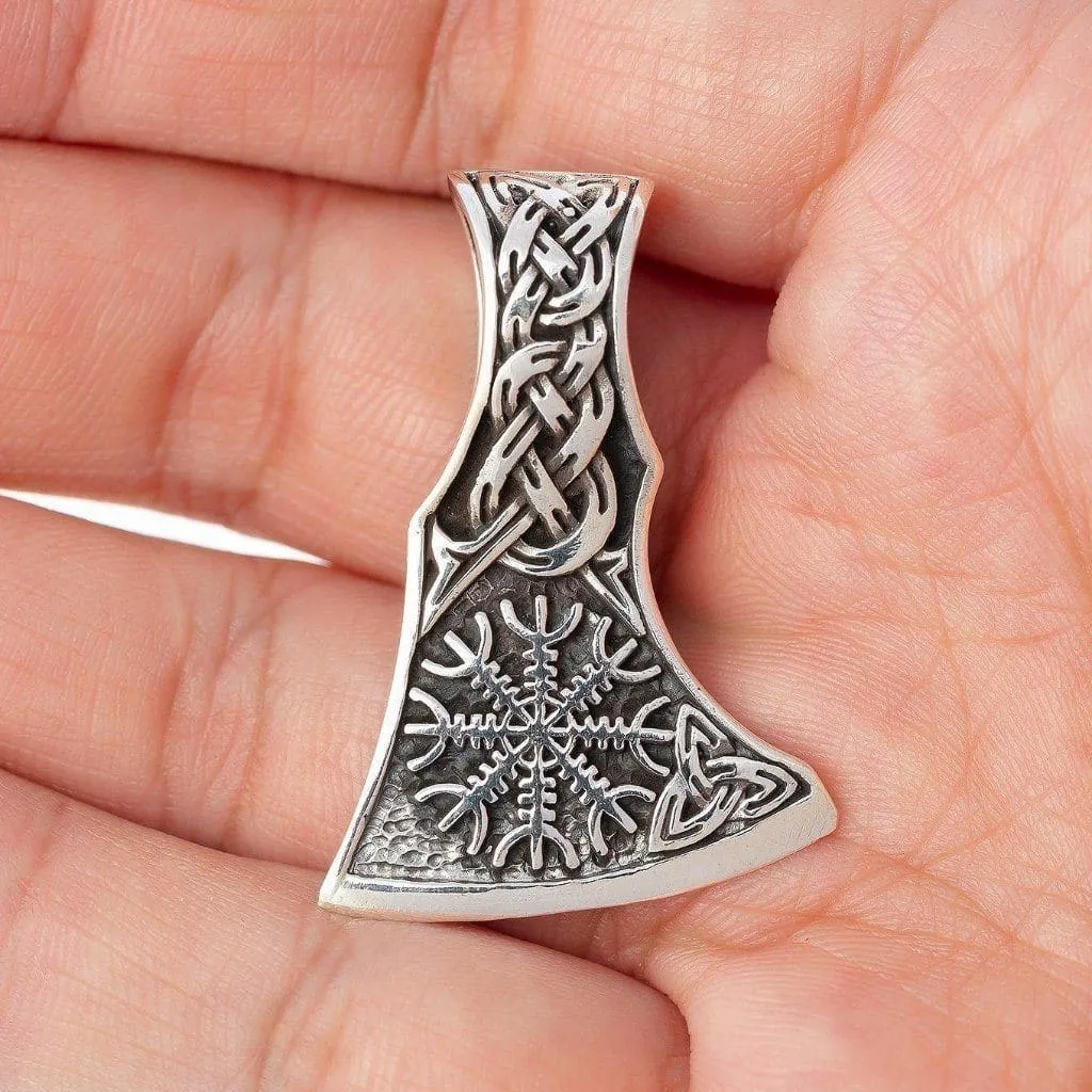 925 Sterling Silver Helm of Awe Axe Head Pendant