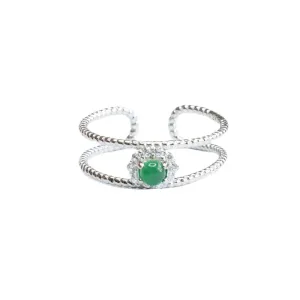 925 Sterling Silver Hollow Double Layer Ring with Natural Ice Emperor Green Jadeite