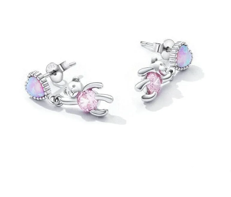 925 Sterling Silver Love Bear Stud Earrings